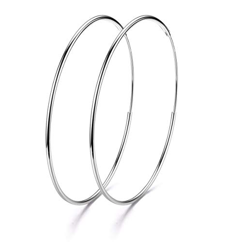 GOXO Pendientes de aro de plata esterlina Circle Endless Loop - Joyas para mujeres y niñas (40mm)