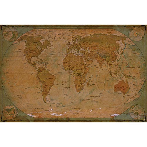 GREAT ART XXL Póster – Mapa Histórico del Mundo – Mural Globo Vintage Antiguo Mapa del Mundo Usado Mirar Atlas Mapa Decoración De Cartel De Pared De La Vieja Escuela (140 X 100 Cm)