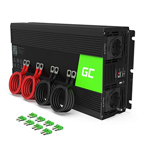 Green Cell® 2000W/4000W 24V a 220V/230V Onda sinusoidal modificada Inversor de Corriente DC AC Power Inverter Transformador de Voltaje para Coche Camion con Puerto USB y Pinzas de conexión a batería