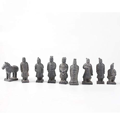 Guerreros de terracota chinos, soldados de terracota antiguos Guerreros de terracota chinos Qin Terracota Caballo Figuras de arte Ornamento Mini Reproducción antigua 9Pcs