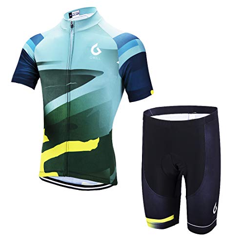 Gwell - Conjunto de culote y maillot de manga corta para hombre, con badana, equipación para ciclismo, Todo el año, Hombre, color verde-2, tamaño XL
