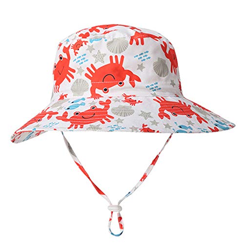 Happy Cherry - Verano Gorro de Sol para Bebés Niños Ajustable para Viaje Playa Sombrero de Pescador Infantil de Algodón Bucket Hat de Cartoon - Cangrejo - 52CM/3-5Años