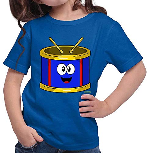 Hariz - Camiseta para niña, diseño de tambor con texto en inglés azul real 140 cm(9-11 År)