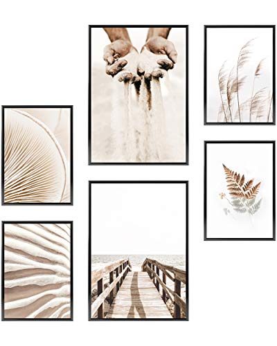 Heimlich Cuadros Decorativos -SIN Marcos -Decoración Colgante para Paredes de Sala, Dormitorios y Cocina - Arte Mural - 2 x A3 & 4 x A4-30x42 & 21x30 | » Beige Sand Gras «
