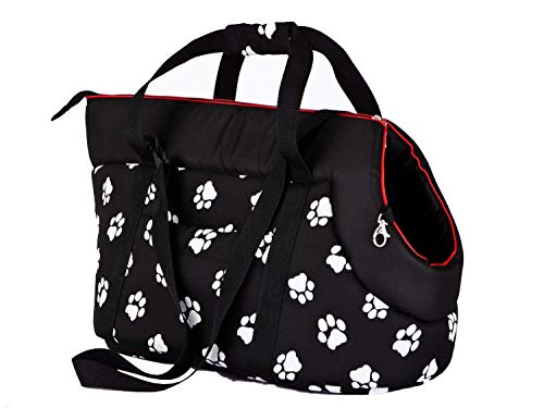 Hobbydog - Bolsa de Transporte para Perros y Gatos, tamaño 1, Color Negro con Huellas
