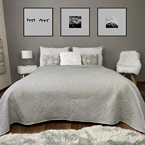 HOMELEVEL Colcha para cama y sofá, tamaño XXL, color gris claro, 240 cm x 260 cm