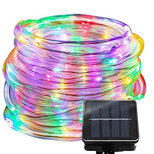 Ibely Solar Rope Lights,65.6ft/20M 200 Leds Solar String Lights Outdoor Waterproof Fairy Lights 8 Modes Solid Tube PVC Tube Light for Garden Fence Party Wedding Decor (20 M Color)