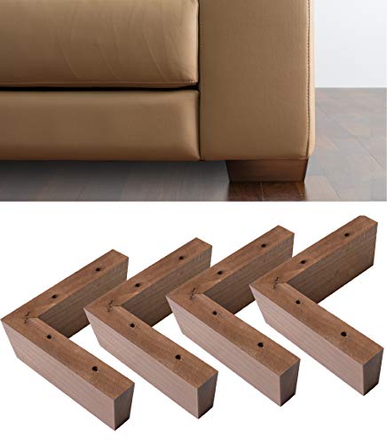 IPEA 4 Patas de Madera Modelo Angular para sofás y Muebles – Juego de 4 Patas para sillones Color Nogal, Altura 50 mm