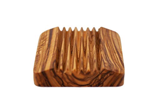 Jabonera rectangular rústica de madera de olivo decorativa para el baño, aprox. 9 x 9 cm
