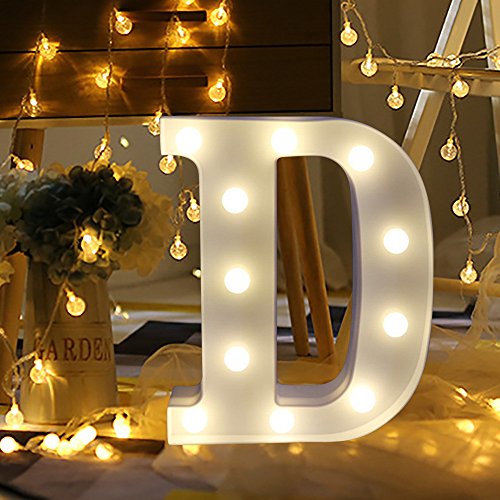 Janly Clearance Sale Letras LED del alfabeto iluminadas blancas de plástico colgando de pie, decoración del hogar para el día de Pascua (D)
