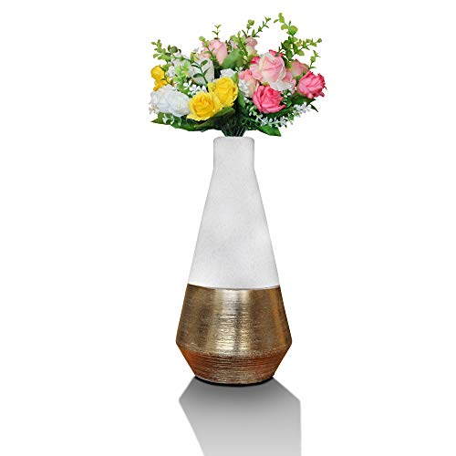Jarrón blanco dorado moderno, estrecho y grande, decoración de mesa de comedor, jarrón de flores para salón.