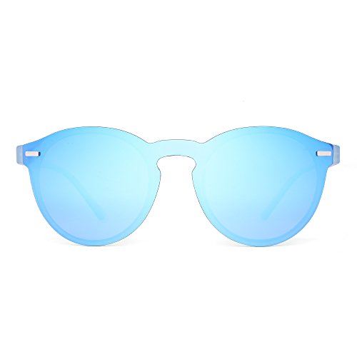 JIM HALO Gafas de Sol Redondas Polarizadas para Mujer Hombre Gafas Moda Sin Montura UV400 (Azul/Azul Transparente Mate)