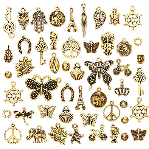JuanYa Mayorista 50 piezas de oro antiguo varios colgantes colgantes para hacer joyas