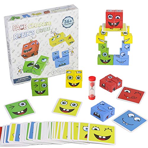 Juguetes Montessori Cubos de Cambio de Cara Bloques Construccion Niños Juguetes de Madera Puzzle Cubos Apilables Regalos Juegos Educativos niños 3 4 5 6 Años