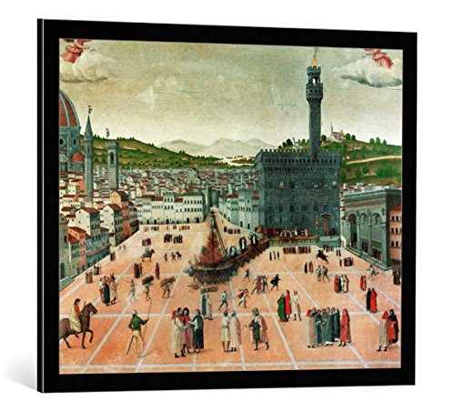 Kunst für Alle Cuadro con Marco: Girolamo Savonarola Hinrichtung Savonarolas auf Der Piazza Della Signoria - Impresión artística Decorativa con Marco, 80x65 cm, Negro/Canto Gris