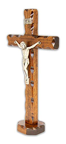 La Balestra Crucifijo de madera – Cristo de plata – Base de apoyo – Producto en Umbria – Italia – 27 x 13,5 cm