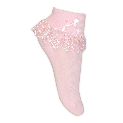 Las niñas Chic boda Jester calcetines con encaje volante disponible gama de tamaños Rosa Pink 3 Pairs
