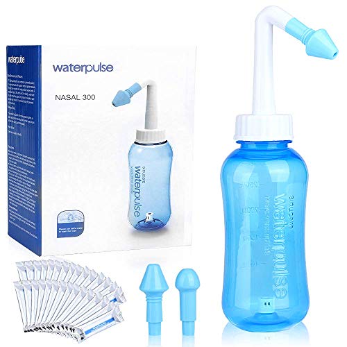 Lavado nasal, 300ml Hydro Nasal Wash Cleaner,sistema de irrigación de los senos nasales con 30 paquetes de sal, botella de lavado nasal para las alergias y los senos nasales,para adultos y niños (30)