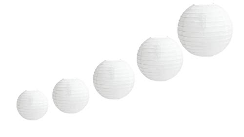 Linternas de papel de 5 PCS, linterna redonda de papel blanco con nervaduras de alambre, pantallas de lámparas blancas de diferentes tamaños, 4"6" 8"10" 12"