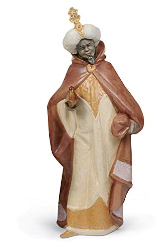 LLADRÓ Figura Rey Baltasar En Belén. Gres. Figura Reyes Magos (Belén) de Porcelana.