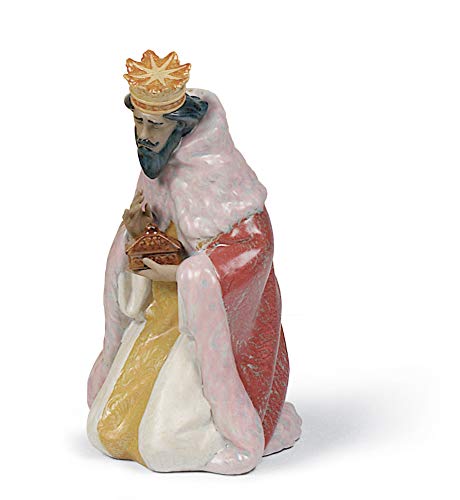 LLADRÓ Figura Rey Gaspar En Belén. Gres. Figura Reyes Magos (Belén) de Porcelana.