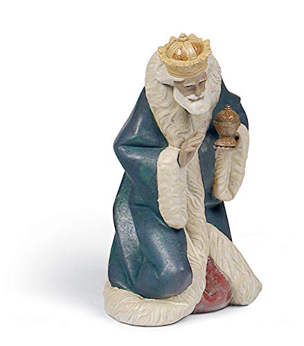 LLADRÓ Figura Rey Melchor En Belén. Gres. Figura Reyes Magos (Belén) de Porcelana.