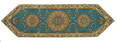 LPUK Camino de mesa Termeh, exquisita alfombra persa estilo tapiz camino de mesa serie 2 verde azulado. Tamaño: 157 cm x 46 cm