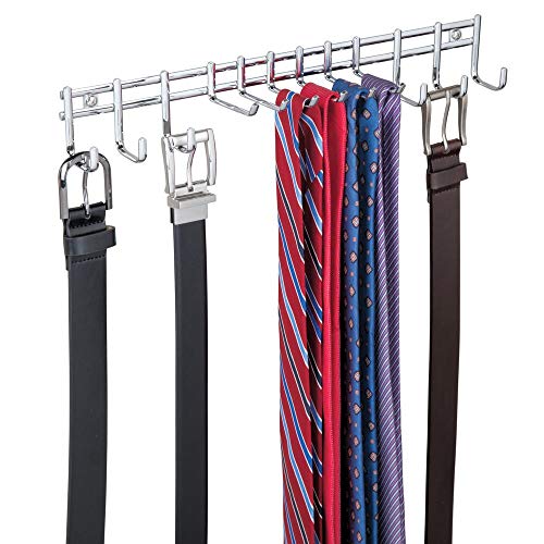 mDesign Perchero de pared – Práctico organizador de cinturones, pañuelos, bolsos y accesorios – Corbatero para armario o pared de color cromo