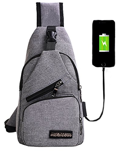 Mochila bandolera de pecho LemonGirl con cargador USB para hombres y mujeres, para senderismo, acampadas, ciclismo, hombre, XW210-Gray, gris, talla única