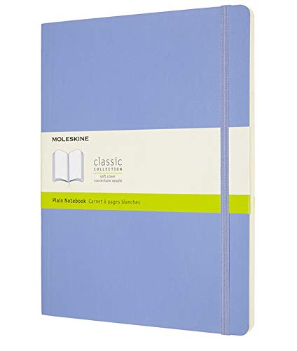 Moleskine - Cuaderno Clásico con Hojas en Blanco, Tapa Blanda y Cierre con Goma Elástica, Tamaño XL 19 x 25 cm, Color Azul Hortensia, 192 páginas
