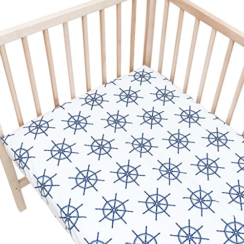 Navy - Pati'Chou 100% Algodón Sábana bajera ajustable Diseño geometrico para cama infantil 70 x 160 cm