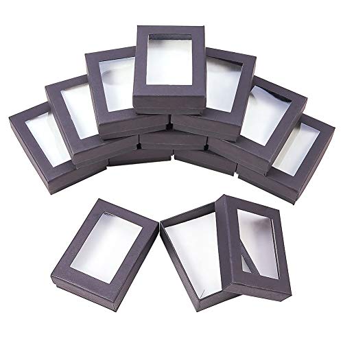 NBEADS 10 Piezas Joyero con Ventana de Plástico, Negro Caja de Regalo de Cartón para Embalaje de Anillos y Pendientes de Collares DIY, 9 x 6,5 x 2,8 cm