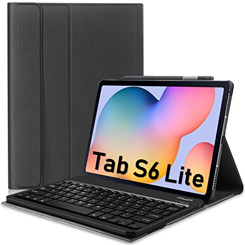 N/K Funda para Teclado Galaxy Tab S6 Lite 10.4 2020 (diseño del Reino Unido) Funda Protectora de Cuero Tipo Folio con Teclado inalámbrico Desmontable para Samsung (SM-P610 / P615,2020), Negro