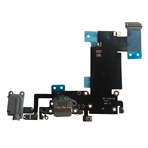 OnlyTech - Conector de Carga de Repuesto Compatible con iPhone 6S + Plus - Dock de Repuesto con Cable Flex, Micrófono, Conector Audio Jack y Antena. Color Gris
