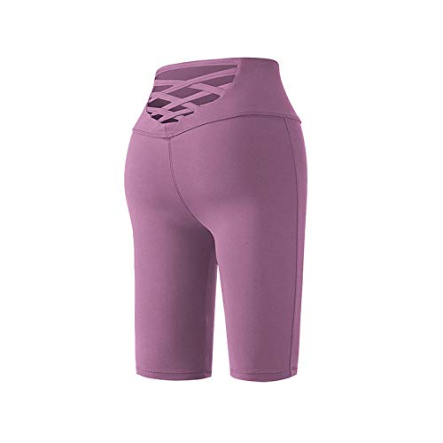 Pantalones de Yoga sin Costuras de Cintura Alta, Pantalones Cortos Deportivos elásticos de Secado rápido-púrpura_L,Leggings Deportivos de Tiro Alto para Mujer Medias Entrenamiento