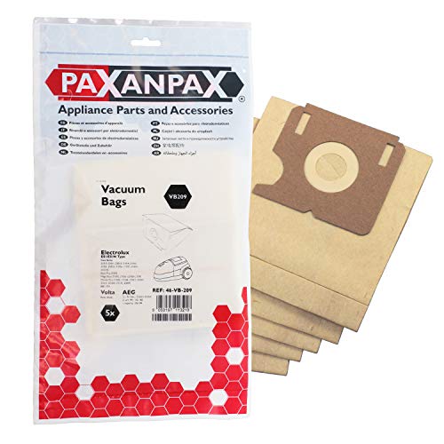 Paxanpax VB209 VB209-Bolsas de vacío compatibles con Electrolux 'E51/E51N' The, Elite, Z2320, Z2330, Filio Z1905, Mega Boss, Mondo Plus, Z2300-Z2315, Xio Z1005-1030 Series (5 Unidades), Papel, marrón