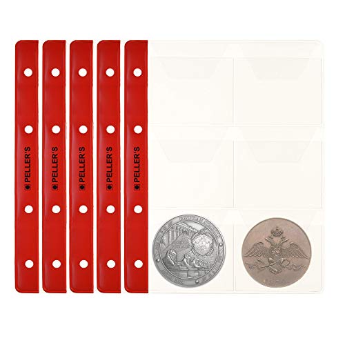 PELLER'S Hojas con 6 compartimentos para monedas: 68mm X 72mm. Para álbum tipo M. Paqute de 10. Para monedas de hasta 55mm de diámetro.