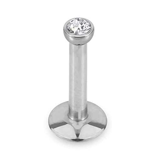 Piedra de cristal transparente con rosca interna superior de la bola de calibre 16 – 6 mm de longitud 316L de acero quirúrgico labret tragus, barra de piercing