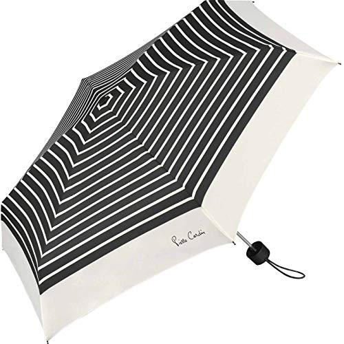 Pierre Cardin Petito Black & White Border - Paraguas de bolsillo, color blanco y negro