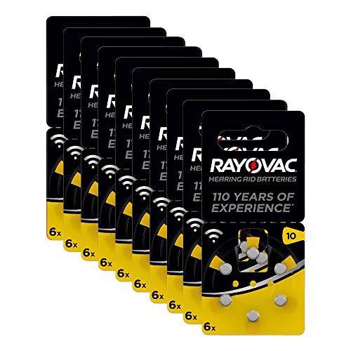 Pila del audífono RAYOVAC modelo 10, PR70, paquete de 60 pilas - 10 x blister de 6 undidades