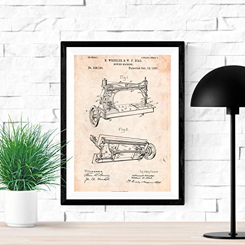 Poster de patente de maquina de coser. Lámina para enmarcar. Poster con diseños, patentes, planos de inventos famosos. Tamaño (A3)