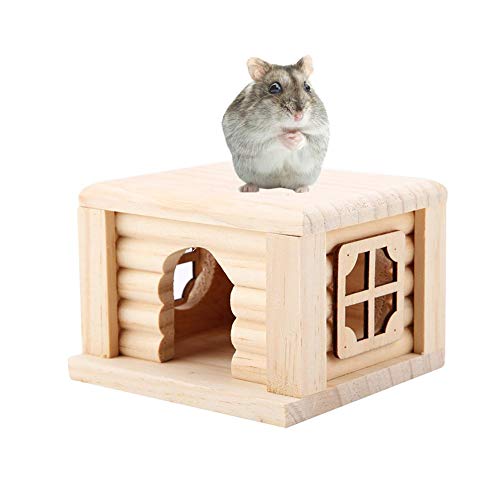 Pssopp Casa Hamster Cabaña Hamster de Madera Natural Top Plano Habitación pequeña para Mascotas Casa de Animales pequeños con Ventana para Todos Hamster