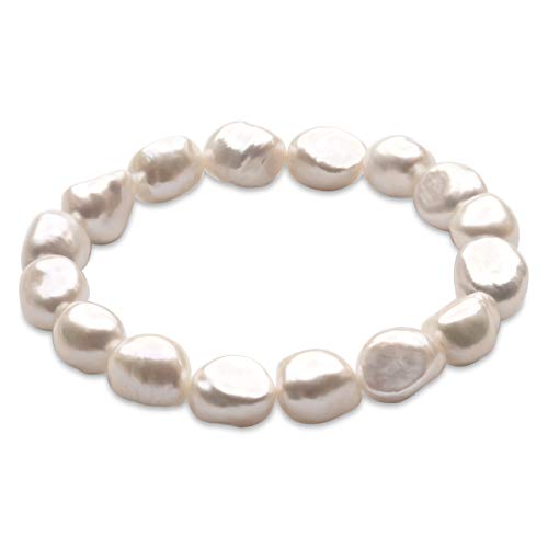Pulsera de Mujer de Perlas Cultivadas de Agua Dulce Blancas Barrocas de 10-11 mm Secret & You - 16 perlas en total - Pulsera elástica de 18 cm.