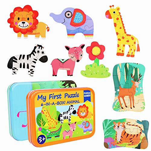 Puzzle Animales Rompecabezas Madera 2 Cajas en 1 Juego (11 Animales) Puzzles Infantiles Juegos Educativos Montessori Regalos Cumpleaño para Niños Puzzle Juguetes Niños Niñas 3 4 5 6 Años