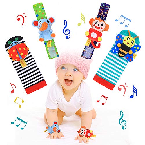 RXYYOS Baby Rattle Toy - Sonajeros para recién nacidos, 4 unidades, simpáticos animales de Developmental Toys para bebés de 0 a 12 meses