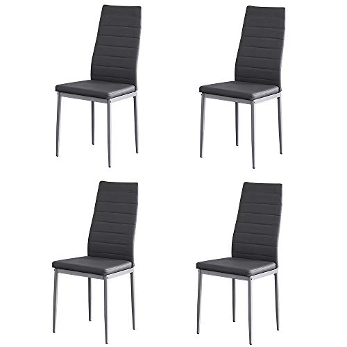 Salbay Juego de 2/4/6, sillas de cocina de cuero sintético con patas de metal cromado para comedor, sala de estar, oficina y salón (gris, 4)