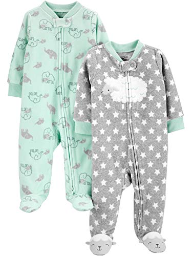 Simple Joys by Carter's 2-Pack Fleece Footed Sleep and Play Infant Toddler-Sleepers, Corderito/Elefante, 6-9 Meses, Pack de 2