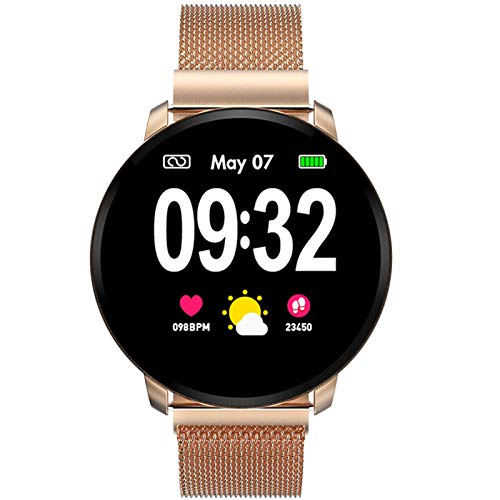 Smartwatch Fashion para Hombre Mujer Impermeable Reloj Inteligente Monitores de Actividad Fitness Tracker con Monitor de Sueño Pulsómetros Podómetro Compatible con iOS Android Huawei (Dorado)