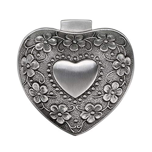 Sumnacon - Joyero vintage con forma de corazón, pequeño estuche para anillos, collares, pendientes, baratija de almacenamiento, caja de recuerdo, color plateado antiguo