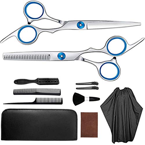 SUOXU Juego de tijeras de corte de pelo, herramientas profesionales de corte de pelo, 11 piezas de tijeras de corte de pelo y peluquería, tijeras de adelgazamiento/texturización